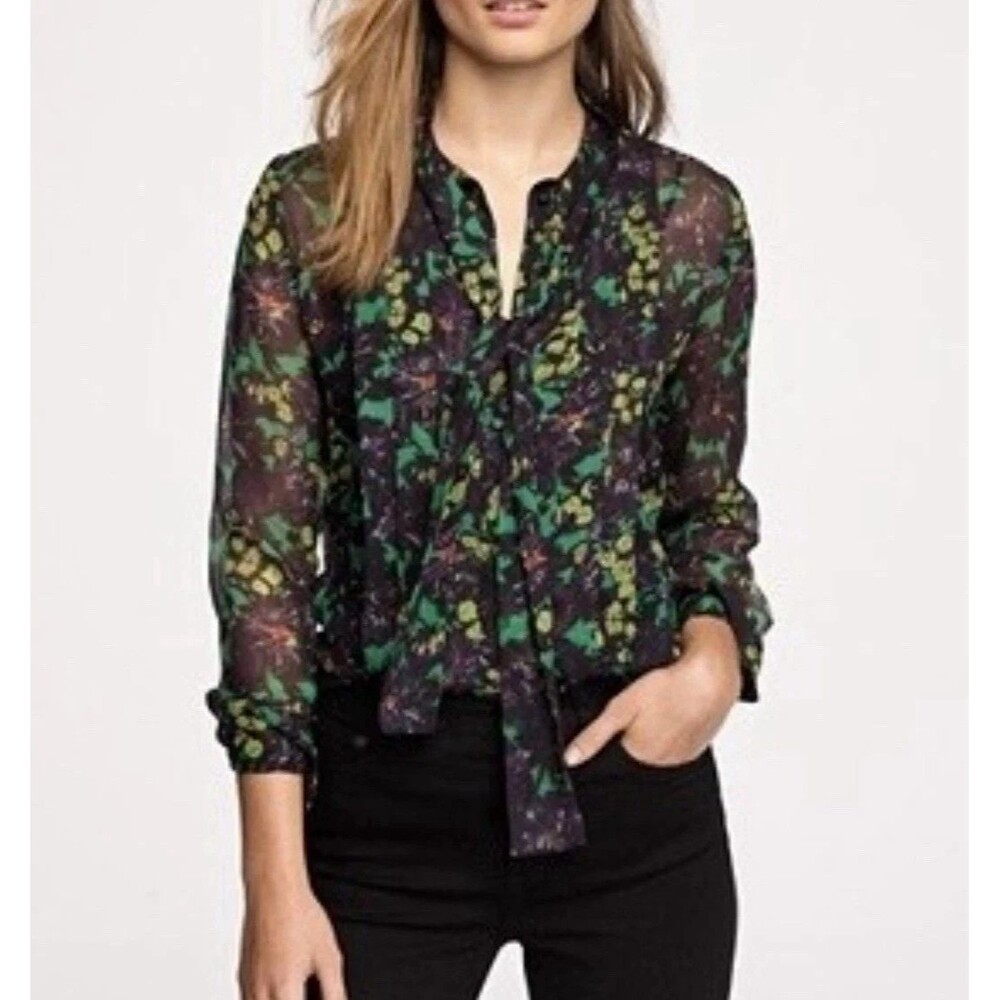 J.Crew 100% Silk Floral Tie Neck Blouse Size 8